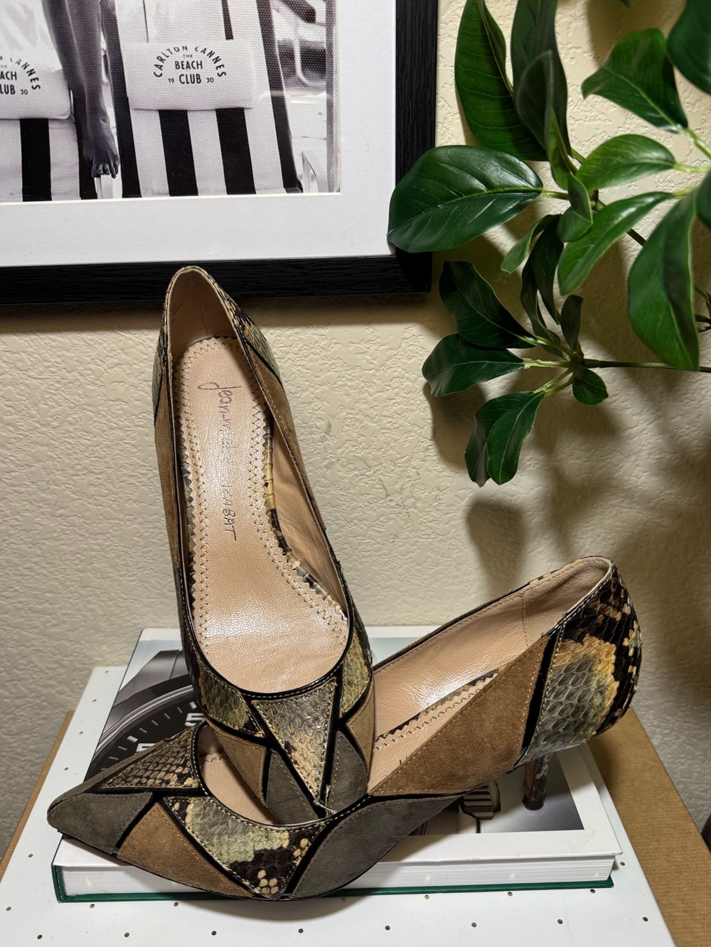 Jean-Michel Cazabat Patchwork Snakeskin Print Suede Pointed Pumps 38.5